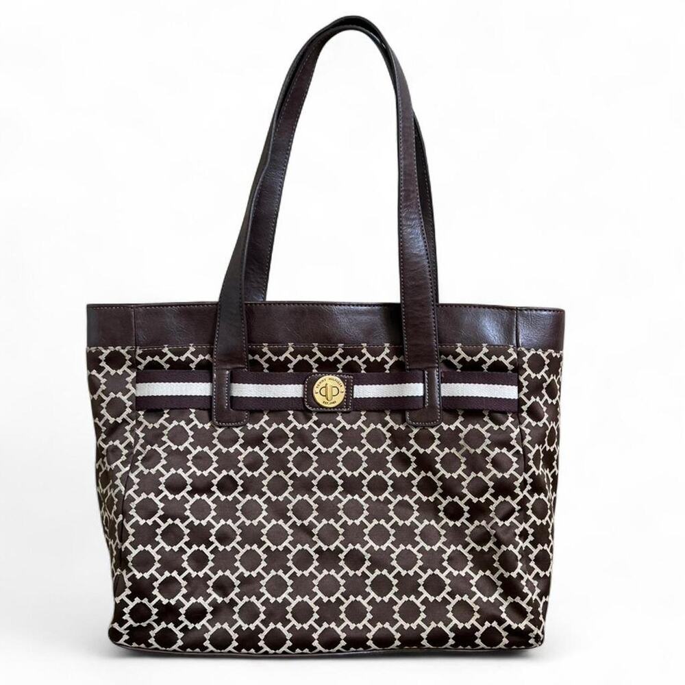Tommy Hilfiger Brown Monogram Tote Bag Classic Preppy Shoulder Bag Work Travel